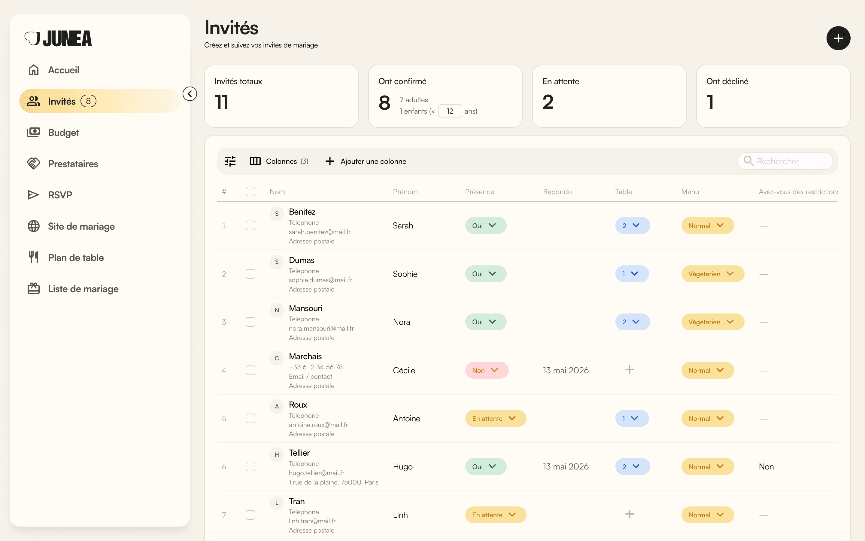 Junéa guest management interface
